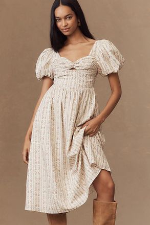 En Saison Rosalia Puff-Sleeve Midi Dress