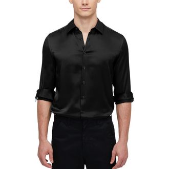 LilySilk Mulberry Silk Basic Mens Shirt in Black at Nordstrom, Size X-Small