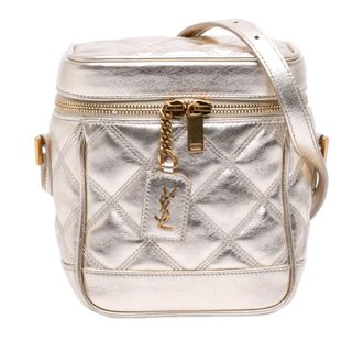 Saint Laurent Tweed Handschoen Van Leer 80s Vanity Bag