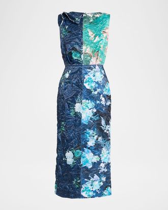 Erdem Reconstructed Crinkle Satin Sleeveless Midi Cocktail Dress