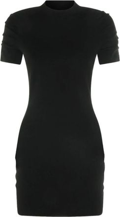 Alexander Wang Kleedjes, Dames, Zwart, M, Polyester, Ruched Logo Short Sleeve Mini Jurk