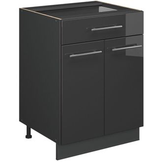 Vicco Mueble Bajo De Cocina Fame-line, Antracita Alto Brillo, 60 Cm Con Caj&oacute;n, Et Roble, Vicco