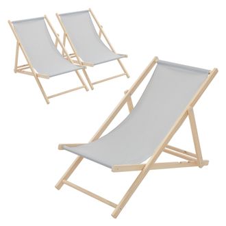 ECD Germany 3x Sillas De Playa De Madera De Pino 3 Posiciones De Reclinaci&oacute;n Plegable Tumbona Gris Claro Tradicional De Sol Para Jard&iacute;n Impermeable Hasta 120kg Te