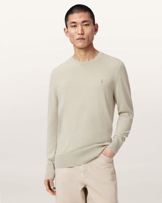 AllSaints Wool Mode Merino Crew Neck Ramskull Jumper, Size: XXL