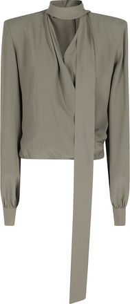 Federica Tosi Military Green Crossed Scarf-Neck Acetate-Blend Blouse