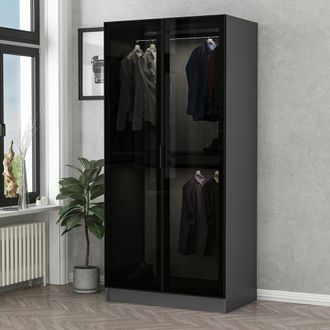 Dmora Armario 2 Puertas Moconesi, Ropero Dormitorio, Perchero, Un Estante, 2 Puertas, 90x210h Cm Negro Antracita