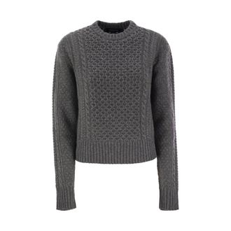 Fabiana Filippi Platinum Fisherman Jumper with Lurex - female - Fabiana Filippi - Round-neck Knitwear - Gray - M - Knitwear