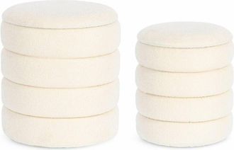 BIZZOTTO Poltrona Pouf Katernina per interno, con rivestimento effetto bouclé Set da 2 pezzi -Bianco
