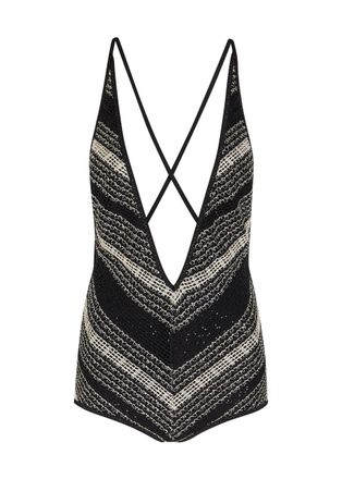 Missoni Striped Open-back Mesh Swimsuit - White And Black - 46 (UK14 / L)