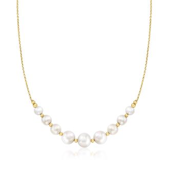 Ross-Simons 6-9mm Cultured Pearl Graduated Station Necklace in 18kt Gold Over Sterling
