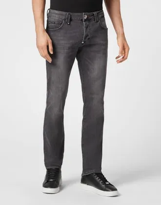 Philipp Plein Jeans Straight Fit Iconic Plein Men in Stormgrey at Nordstrom, Size 31