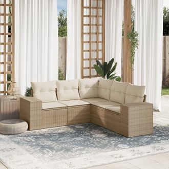 vidaXL Juego De Sof&aacute;s Jard&iacute;n Con Cojines 5 Pzas Rat&aacute;n Sint&eacute;tico Beige Vidaxl