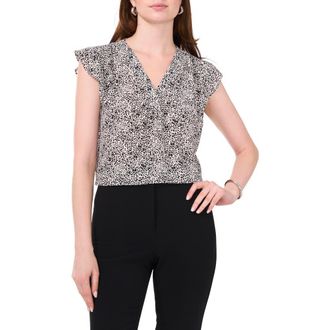 Chaus Print Flutter Sleeve Blouse in Black/ivory at Nordstrom, Size X-Large