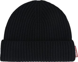 Dsquared2 Geribbelde Gebreide Beanie - Heren - Hoeden - Zwart - ONE Size - Accessoires