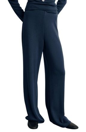 Mango Elastic Waist Straight Leg Knit Pants in Navy at Nordstrom, Size Medium