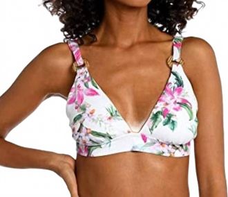 La Blanca Mystic Palms V-Plunge Swim Top In White/hot Pink
