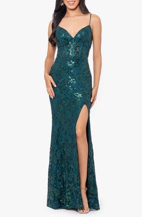 Blondie Nites Sequin Tapestry Sheath Gown in Hunter at Nordstrom, Size 15