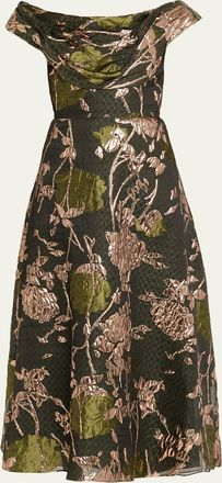 Lela Rose Metallic Floral Fil Coupe Dress