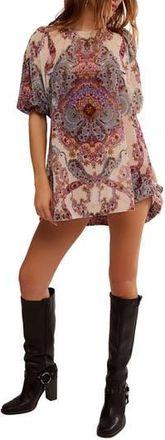 Free People Maye Print Puff Sleeve Velvet Tunic Top in Tea Combo at Nordstrom Rack, Size X-Small