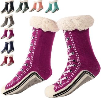 Generic Ultra-Thick Cashmere Slipper Home Socks, Winter Warm Soft Warm Cozy Fleece Non-Slip Fluffy Winter Home Socks (Purple)