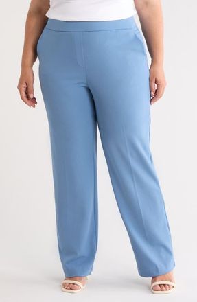 Anne Klein Pull On Straight Leg Trousers in Dutch Blue at Nordstrom, Size 2X
