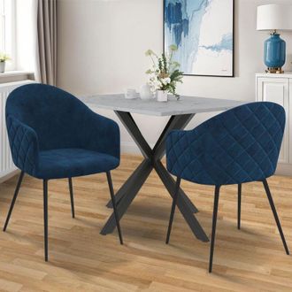 IDMarket Idmarket - Lote de 2 sillas y sillones de mesa moly de terciopelo gofrado azul pato