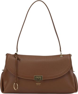 Ferragamo Brown Pebbled Leather Shoulder Bag with Gancini Lock