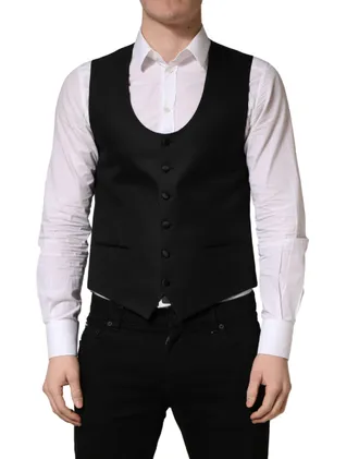 Dolce & Gabbana Black Wool Single Breasted Waistcoat Mens Vest