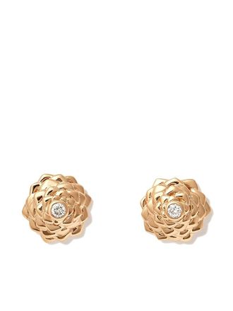 Sydney Evan Orecchini a bottone Camellia in oro giallo 14kt con diamanti