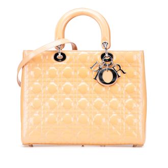 Dior Womens Lady Quilted Handbag - Cream Leather - One Size