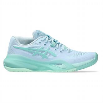 Asics Womens Clay Court Tennis Shoes Gel Resolution X In Light Blue/oasis Green