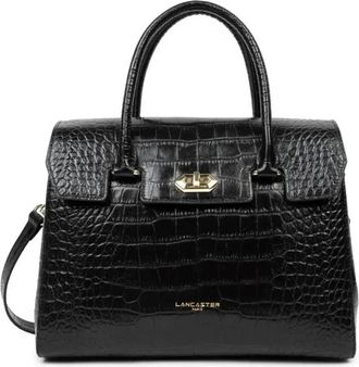 Lancaster Exotische Croco Flap Handtas Zwart - Dames - Handtassen - Zwart - ONE Size - Leer - Tassen