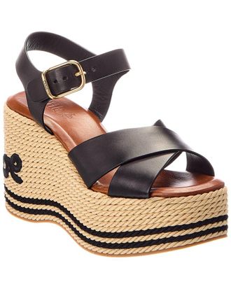 Chlo&eacute; Sand Raffia & Leather Wedge Sandal