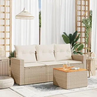 vidaXL Juego De Sof&aacute;s Jard&iacute;n Con Cojines 4 Pzas Rat&aacute;n Sint&eacute;tico Beige Vidaxl