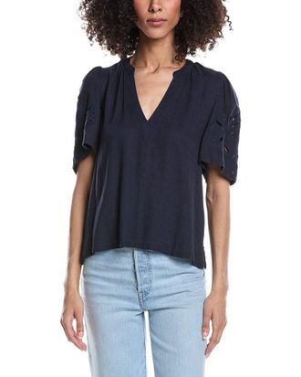 Splendid Cayden Embroidered Flutter Linen-Blend Top
