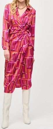 Joseph Ribkoff Long Sleeve Wrap Dress In Pink/multi