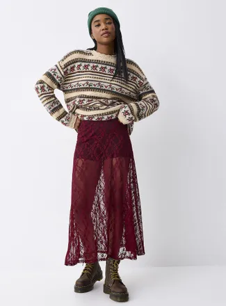 Twik Womens Floral lace flared skirt