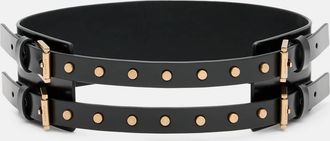 AllSaints Cow Leather Elodie Double Buckle Leather Waist Belt, Size: XS