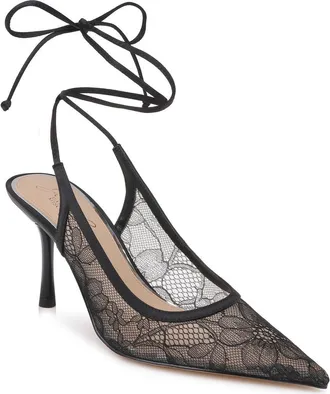 Badgley Mischka Bari Ankle Wrap Mesh Pump in Black Lace at Nordstrom, Size 7.5