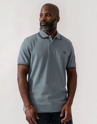 Fred Perry Mens Fred Perry Mens Twin Tipped Signature Polo Shirt - Stockport Blue/Oxblood/Grassroots 98A - Grey - Size: 38