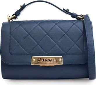 Chanel 2016-2017 Small Quilted Grained Calfskin Label Click Flap satchel - Blue