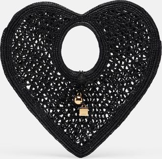 Jacquemus Spiaggia Coeur Small raffia top-handle bag