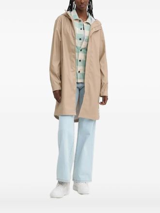 Herschel logo-patch single-breasted coat - women - Fabric - M - Neutrals