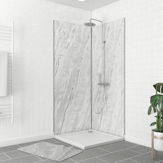 Aurlane Paneles De Pared De Paquete + Perfil De Esquina Negra Mate + 2 Perfiles De Acabado Negro Mate - 120x90x210 - Ice Lunar 120