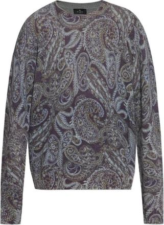 Etro Pullover met paisleyprint en ronde hals - Heren - Ronde hals truien - Grijs - M - Wol - Truien & Vesten