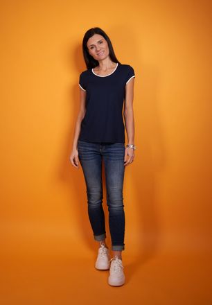 Seidel Moden T-Shirt SEIDEL MODEN, Damen, Gr. 40, blau (navy), Jersey, Obermaterial: 95% Viskose, 5% Elasthan, Basic, normal h&uuml;ftlang, Rundhals, eingefasste Kante,