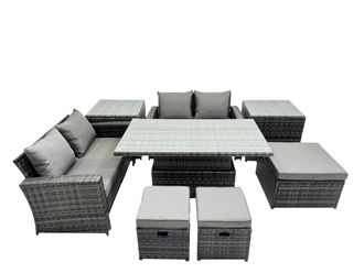 Fimous Outdoor Love Sofa Set 7 Seat Rattan Garden Furniture Set & in Dark Grey