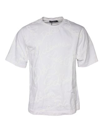 Dolce & Gabbana Mens White Logo Print Cotton Crew Neck T-Shirt