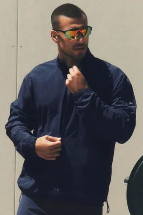 Alo | Takeaway Track Full Zip Jacket in Navy, Size: Medium