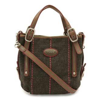 Tod's Dark Brown Pink Fabric Leather Shoulder Bag Tote Bag (Pre-Owned)
